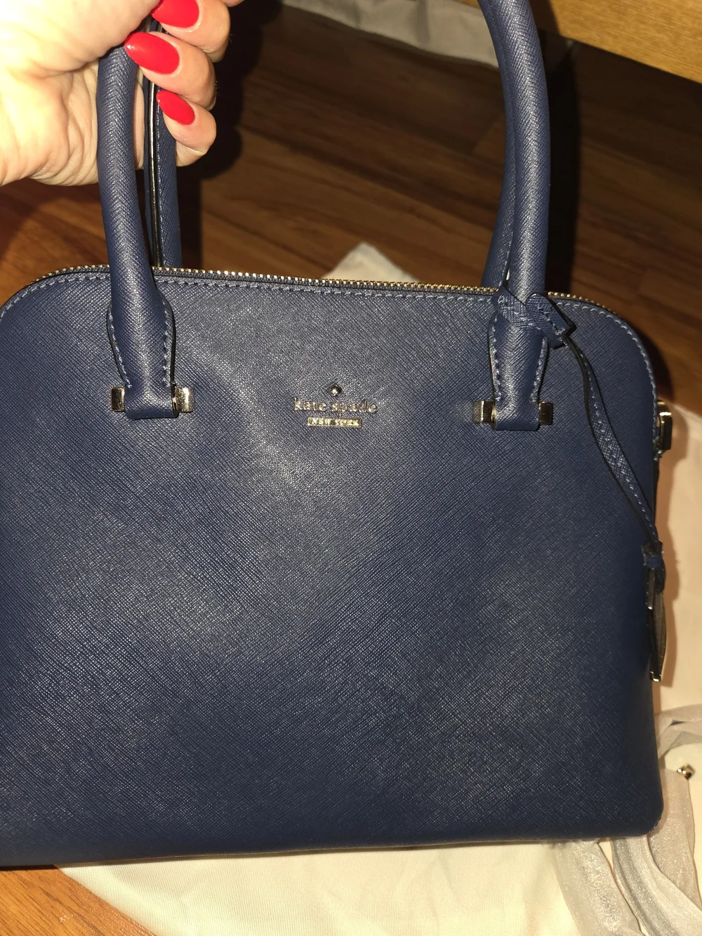 kate spade Navy Saffiano Dome Satchel with Gold Hardware